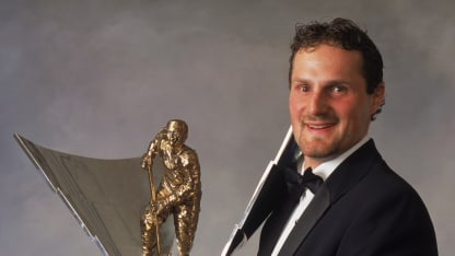 Milan Hejduk poses with the Maurice Richard Trophy