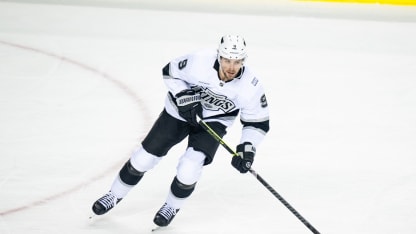 Los Angeles Kings Right Wing Adrian Kempe (9) in action during the first period of an NHL game between the Calgary Flames and the Los Angeles Kings on January 11, 2025, at the Scotiabank Saddledome in Calgary, AB. (Photo by Brett Holmes/Icon Sportswire via Getty Images)