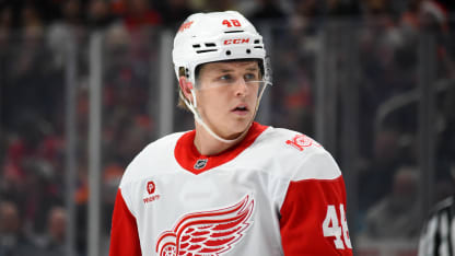 Jonatan Berggren #48 of the Detroit Red Wings in action during the game against the Edmonton Oilers at Rogers Place on December 11, 2025, in Edmonton, Alberta, Canada. (Photo by Leila Devlin/Getty Images)