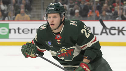 Minnesota Wild forward Marco Rossi (23) follows the play during an NHL game between the Minnesota Wild and Edmonton Oilers on December 12, 2024, at Xcel Energy Center in St. Paul, MN.(Photo by Nick Wosika/Icon Sportswire via Getty Images)