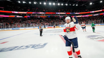 Aleksander Barkov #16 of the Florida Panthers celebrates his goal during the first period of the 2024 NHL Global Series Finland game between the Florida Panthers and the Dallas Stars at Nokia Arena on November 01, 2024 in Tampere, Finland. (Photo by Andre Ringuette/NHLI via Getty Images)