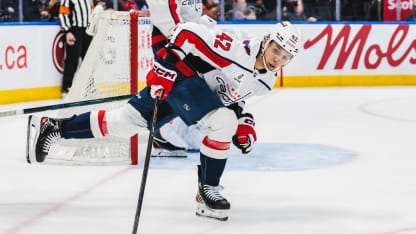 Washington Capitals defenseman Martin Fehérváry (42) is seen with the puck during the second period of an NHL game between the Washington Capitals and the Toronto Maple Leafs on April 08, 2026, at Scotiabank Arena in Toronto, ON. (Photo by Mathew Tsang/Icon Sportswire via Getty Images)