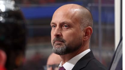 Chicago Blackhawks interim head coach Anders Sorensen looks on during the game between the Chicago Blackhawks and the Winnipeg Jets at the United Center on December 07, 2024 in Chicago, Illinois. (Photo by Chase Agnello-Dean/NHLI via Getty Images)