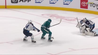 WPG@SJS: Celebrini scores goal against Connor Hellebuyck