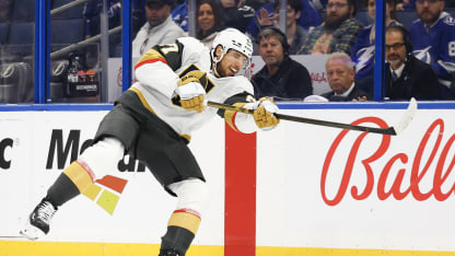 Shea Theodore #27 of the Vegas Golden Knights skates on the ice during the first period against the Tampa Bay Lightning at Amalie Arena on October 17, 2024 in Tampa, Florida. (Photo by Douglas P. DeFelice/Getty Images)