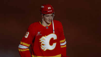 Samuel Honzek #29 of the Calgary Flames