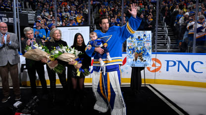 Blues celebrate Binnington's milestone