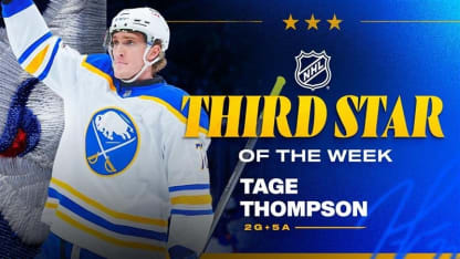 buffalo sabres tage thompson nhl third star of the week