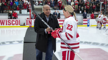 Kevin Warren with Wisconsin women's player