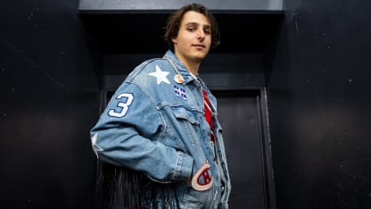 David Reinbacher receives custom denim jacket at Nashville Draft