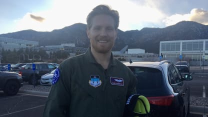 Landeskog in Air Force suit outside