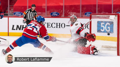 Caufield beats Gustavsson badge Laflamme