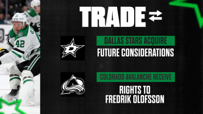 Dallas Stars trade Fredrik Olofsson's rights to Colorado for future considerations