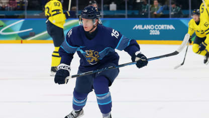 Anton Lundell #15 of Team Finland skates in the first period during the Men's Preliminary Group B match between Finland and Sweden on day seven of the Milano Cortina 2026 Winter Olympic games at Milano Santagiulia Ice Hockey Arena on February 13, 2026 in Milan, Italy. (Photo by Bruce Bennett/Getty Images)