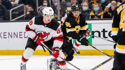 Hughes action Boston Bruins