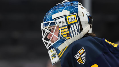 Max Lundgren #47 of the Merrimack Warriors tends goal against the UMass Minutemen during the first period during NCAA men's hockey in the Hockey East Championship semifinal at TD Garden on March 20, 2026 in Boston, Massachusetts. The Warriors won 2-0. (Photo by Richard T Gagnon/Getty Images)