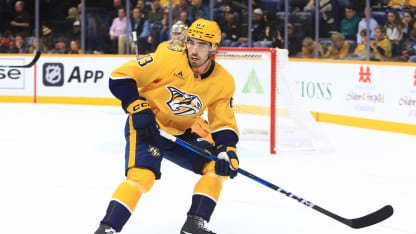 Nashville Predators defenseman Adam Wilsby (83) is shown during the NHL game between the Nashville Predators and Ottawa Senators, held on February 3, 2025, at Bridgestone Arena in Nashville, Tennessee. (Photo by Danny Murphy/Icon Sportswire via Getty Images)