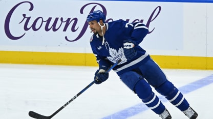 Toronto Maple Leafs Right Wing Ryan Reaves (75) in warmups prior to the regular season NHL game between the Detroit Red Wings and Toronto Maple Leafs on November 8, 2024 at Scotiabank Arena in Toronto, ON. (Photo by Gerry Angus/Icon Sportswire via Getty Images)