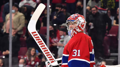 Carey Price #31 of the Montreal Canadiens tends net against the Florida Panthers during the first period at Centre Bell on April 29, 2022 in Montreal, Canada. The Montreal Canadiens defeated the Florida Panthers 10-2. (Photo by Minas Panagiotakis/Getty Images)