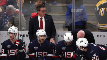Head coach Mike Sullivan of Team United States looks on from behind the bench during the second period of the 4 Nations Face-Off Championship game between Team Canada and Team United States at TD Garden on February 20, 2025 in Boston, Massachusetts. (Photo by Chase Agnello-Dean/4NFO/World Cup of Hockey via Getty Images)
