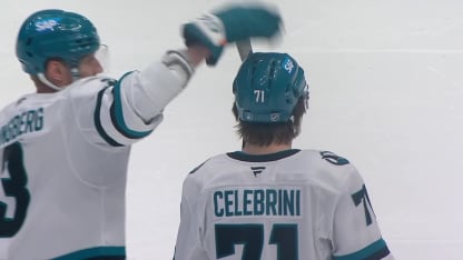 Celebrini answers back with scorching one-timer