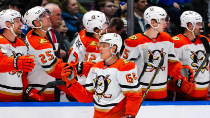 VANCOUVER, CANADA - MARCH 24: Mikael Granlund #64 of the Anaheim Ducks celebrates scoring a goal against the Vancouver Canucks during the third period at Rogers Arena on March 24, 2026 in Vancouver, British Columbia, Canada. (Photo by Derek Cain/Getty Images)