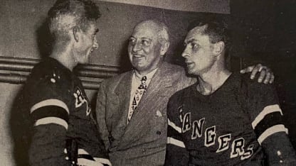 General John Reed Kilpatrick flanked by Rangers Neil Colville (Left) and Bryan Hextall.