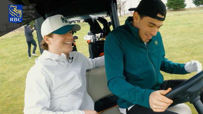 Golf cart ridealong with Cole Caufield and Nick Suzuki