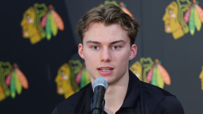 Connor Bedard at Blackhawks presser