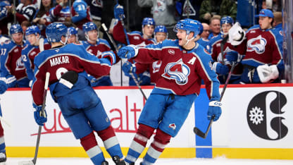 Mikko Rantanen #96 of the Colorado Avalanche celebrates a goal against the Los Angeles Kings in the second period at Ball Arena on November 13, 2024 in Denver, Colorado. (Photo by Jamie Schwaberow/Getty Images)