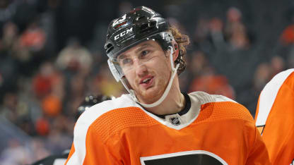 Lukas Sedlak #23 of the Philadelphia Flyers looks on against the Colorado Avalanche at the Wells Fargo Center on December 5, 2022 in Philadelphia, Pennsylvania. (Photo by Len Redkoles/NHLI via Getty Images)