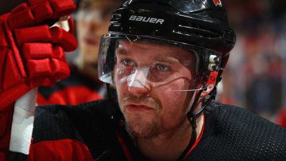 Sami Vatanen #45 of the New Jersey Devils takes a break during the second period against the Anaheim Ducks at the Prudential Center on December 18, 2017 in Newark, New Jersey. (Photo by Bruce Bennett/Getty Images)