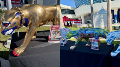 Panthers statues for donation close up split
