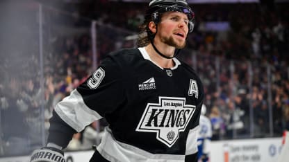 Adrian Kempe #9 of the Los Angeles Kings reacts to the play during the third period against the Tampa Bay Lightning at Crypto.com Arena on January 4, 2025 in Los Angeles, California. (Photo by Gary A. Vasquez/NHLI via Getty Images)