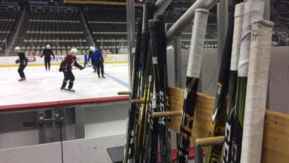 Colorado Avalanche morning skate sticks Pittsburgh Penguins 2017 December 11
