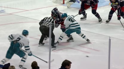 SJS@CBJ: Celebrini scores PPG against Elvis Merzlikins