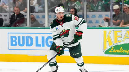 David Spacek #82 of the Minnesota Wild controls the puck during the second period of a preseason game against the Dallas Stars at American Airlines Center on September 25, 2024 in Dallas, Texas. (Photo by Sam Hodde/Getty Images)