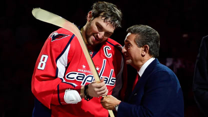 Ovechkin gold stick with Ted Leonsis