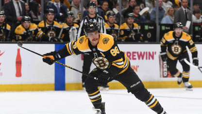 David Pastrnak #88 of the Boston Bruins skates against the Seattle Kraken on November 3, 2024, at the TD Garden in Boston, Massachusetts. (Photo by Steve Babineau/NHLI via Getty Images)