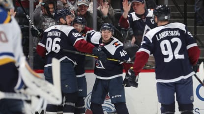 Goal Celebrate Nathan MacKinnon Samuel Girard Mikko Rantanen Gabriel Landeskog St. Louis Blues 18 January 2020