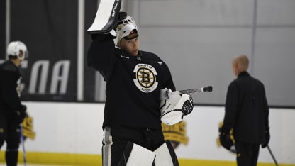Boston Bruins prospect goaltender Philip Svedeback looks on during Boston Bruins Development Camp on June 30, 2025, at Warrior Ice Arena in Brighton, MA. (Photo by Erica Denhoff/Icon Sportswire via Getty Images)