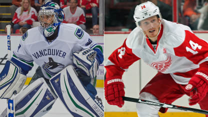 Gustav Nyquist Detroit Red Wings Ryan Miller Vancouver Canucks