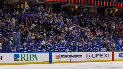 TAMPA, FL - FEBRUARY 3: The bench of the Tampa Bay Lightning celebrates a goal against the Buffalo Sabres at Benchmark International Arena on February 3, 2026 in Tampa, Florida. (Photo by Mike Carlson/NHLI via Getty Images)