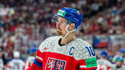 Roman Cervenka #10 of Czechia looks on during the 2024 IIHF Ice Hockey World Championship Czechia Quarterfinal match between USA and Czechia at Prague Arena on May 23, 2024 in Prague, Czech Republic. (Photo by RvS.Media/Monika Majer/Getty Images)