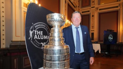 Former hockey player Jari Kurri of Finland poses with the Stanley Cup after receiving the 2024 Borje Salming Courage Award from The NHL Alumni Association ahead of the 2024 NHL Global Series Finland game between the Dallas Stars and the Florida Panthers at Tampere City Hall on November 02, 2024 in Tampere, Finland. (Photo by Andre Ringuette/NHLI via Getty Images)