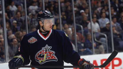 David Vyborny #9 of the Columbus Blue Jackets looks on the ice during the game against the Los Angeles Kings on March 31, 2001 at the Staples Center in Los Angeles, California. The Kings won 3-0. (Photo by: Harry How/Getty Images/NHLI)