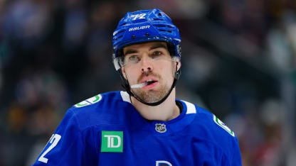 Filip Chytil #72 of the Vancouver Canucks looks on during the first period of their NHL game against the Montréal Canadiens at Rogers Arena on March 11, 2025 in Vancouver, British Columbia, Canada. (Photo by Derek Cain/Getty Images)