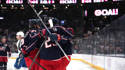 Columbus Blue Jackets players celebrate a goal in the second period against the Tampa Bay Lightning at Nationwide Arena on November 21, 2024 in Columbus, Ohio. (Photo by Jason Mowry/Getty Images)