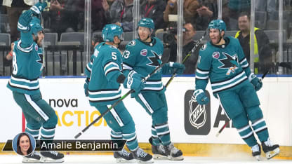 Sharks-celebrate-Kunin-goal-with-badge