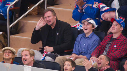 Actor Liam Neeson watches the New York Rangers game against the Washington Capitals in Game Five of the Eastern Conference Semifinals during the 2012 NHL Stanley Cup Playoffs at Madison Square Garden on May 7, 2012 in New York City. The Rangers defeat the Capitals 3-2 in overtime. (Photo by Rebecca Taylor/NHLI via Getty Images)